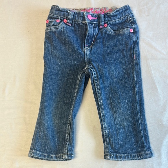 Levi’s - Blue and Pink Cropped Denim Jeans with Belt Loops - Picture 1 of 5